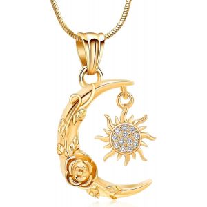 Tianyi-Collier Fun&eacute;raire En Forme De Croissant De Soleil Et De Lune Pour Cendres, Croissant De Lune, Rose, Bijou De Cr&eacute;mation Pour Homme Et Femme - Neuf