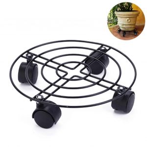 Support de plante en pot en fer robuste avec support de pot de fleur rond de roues pour l'int&eacute;rieur et l'ext&eacute;rieur - Neuf