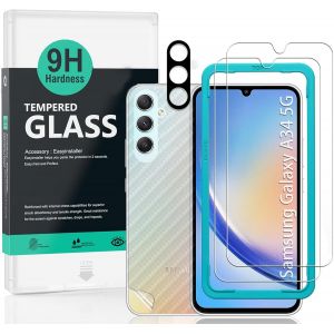 JGD-Protecteur d'&eacute;cran pour Samsung Galaxy A34 5G(6.6""),avec 2 pi&egrave;ces en verre tremp&eacute;,1 protection d'objectif d'appareil photo,1 film en fibre de carbone[pas de bulles] - Neuf