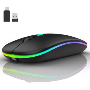 Souris Bluetooth sans fil (Bluetooth 5.0 + USB 2.4 GHz) Rechargeable Optique Office Souris Souris pour MacBook Air Pro, iPad, Mac, PC, ordinateur, ordinateur portable, bureau (noir) - Neuf