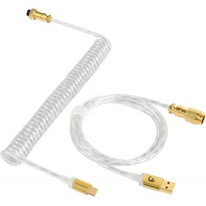 KAL-Câble De Clavier Spiralé, Pro Customized Usb C Câble Pour Clavier Mécanique, Clavier De Jeu Câble, Type-C Vers Usb-A, Tpu Coiled Cable Usb C Avec Connecteur D'Aviation En Gold - Clear - Neuf
