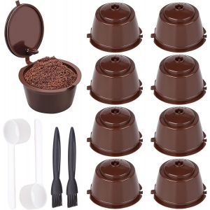 KAL-Lot De 8 Capsules À Café Réutilisables Do-Lce Gusto Cuillère Et Brosse, Capsules Filtrantes, Filtres À Café, Adaptateur Do-Lce Gusto Capsules Aldi -Lot De 3 Filtres À Café Rechargeables - Neuf