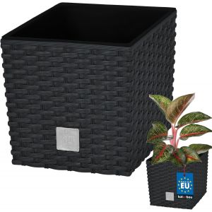 ERYI-® Pot De Fleur Carré De 6,8L Avec Insert | Pot En Plastique Anthracite | Pot Intérieur | Pot De Jardin À Texture De Rotin | Avec Cache-Pot Extérieur | Pot De Fleur Rectangulaire - Neuf