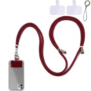 MDY-Tour de Cou Telephone Portable,Cordon Telephone Portable,1.5m Cordon pour Telephone Portable,Laniere Telephone Amovible réglable compatibles avec Plupart Smartphones(Bordeau) - Neuf