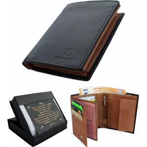 Porte Carte Homme Rfid - Portefeuille Cuir V&eacute;ritable Avec Coffret Cadeau - Porte Monnaie Format Id Permis Fran&ccedil;ais - Cadeau Homme Anniversaire - Neuf