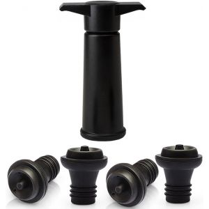 Chaas-Lot De 4 Bouchons De Bouteille De Vin Avec Pompe À Vide Économiseur De Vin, Bouchons En Silicone, Réutilisables Pour Garder Le Vin Frais (Noir) - Neuf