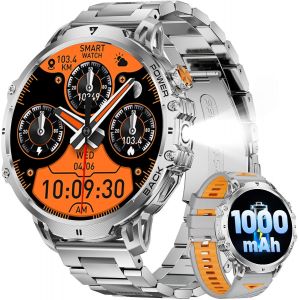 Montre Connect&eacute;e Homme Avec 1000Mah/1,85'' Hd Grand &Eacute;cran/Led Lampe,Smartwatch Homme Avec Moniteur De Fr&eacute;quence Cardiaque Et Sommeil/110+ Modes Sportifs,Ip68 &Eacute;tanche Android Ios,Argent&eacute; - Neuf