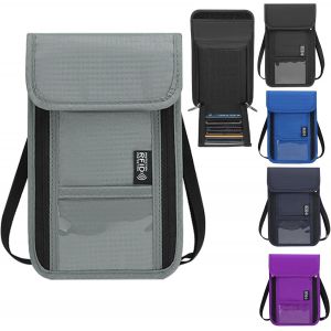 TRAHOO-Pochettes Tour de Cou Portefeuille avec Protection RFID, Porte-Monnaie de Voyage Unisexe pour Homme pour Femme, Porte-Documents de Voyage pour Organiseur de passeports (Gris) - Neuf