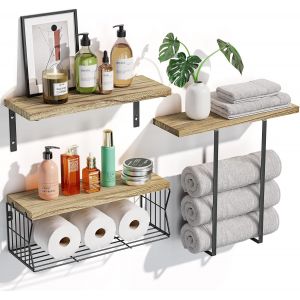 Etagere Murale Pour Mur Lot De 3+2,Etagere Salle De Bain Avec Porte-Papier Et Porte-Serviettes,Etagères Murales Au-Dessus Des Toilettes,Tablette Murale Pour Bain,Salon,Cuisine,Chambre À Couch.[Y933] - Neuf