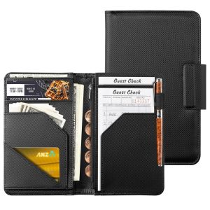 BMTTERQGWO-CoBak Portefeuille serveur cuir, 13x20 cm, 8 poches, poche magnetique, zip et crochet stylo, cadeau ideal - Neuf