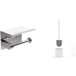 KAL-Porte-Papier Toilette, Support Papier Toilette Mural, 304 Acier Inoxydable & Brosse Wc Silicone Plate, Anti-Goutte, Antibactérienne - Neuf