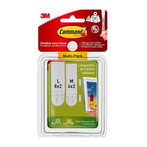 ChenQuanSarl-Languettes Accroches Tableaux Moyen Et Grand Modèles, Blanc, 8 X 2 L + 4 X 2 M Languettes Adhésives - Fixation Sans Dommage - Neuf