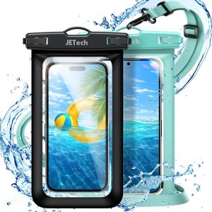 Kal-Pochette Étanche Pour Téléphone, Lot De 2 Coque Pour Iphone 16e 16 15 14 13 Pro Max Plus, Pour Samsung Galaxy S25 S24 Ultra Et Autres Jusqu'à 7,2 Pouces, Avec Lanière (Noir+Vert) - Neuf