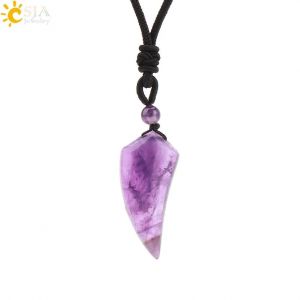 Collier Tendance Pour Hommes Et Femmes, Pendentif En Pierre Naturelle, Loup, Requin, Dent, Am&eacute;thyste, ?il De Tigre, Cristal, Obsidienne Noire, H247--Amethyst - Neuf