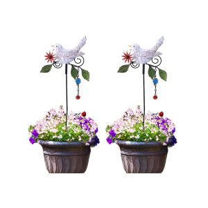 Lot De 2 D&eacute;corations De Jardin En M&eacute;tal En Forme D'oiseau, Avec Clochette Et Ressorts, Ornement De Jardin En Fer Pour Usage Ext&eacute;rieur - Neuf