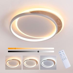 Subzonal-Plafonnier Led Dimmable 3000k-6000k Roud Luminaire Plafonnier Salon 40cm Lustre Chambre Plafonnier Led Bois Pour Chambre, Salon, Bureau Cuisine - Neuf
