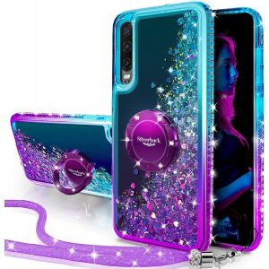 Coque Pour Huawei P30, Fille Silicone Paillette Bling Glitter De Luxe Avec Support, Liquide Gel Housse Etui De Protection Pour Huawei P30 - Pourpre - Neuf
