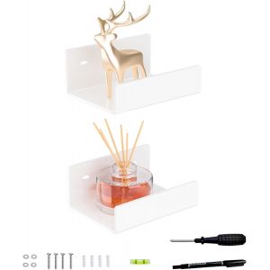 CAUC-Lot de 2 &eacute;tag&egrave;res murales en forme de U en acrylique blanc de 13 cm - Petites &eacute;tag&egrave;res pour livres, d&eacute;coration de la maison, horloge num&eacute;rique, haut-parleurs, articles de toilette - Neuf