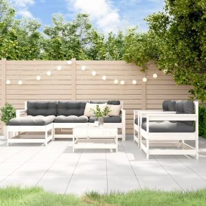 Prolenta Premium - Salon De Jardin 7 Pcs Blanc Bois De Pin Massif - Neuf