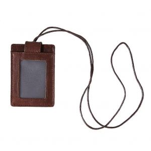 Blocage RFID ID Badge Porte-carte Cuir de vachette Portefeuille Matériel Couture Bretelles amovibles (café) - Neuf