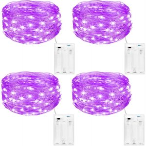 KAL-Guirlande Lumineuse [Lot De 4], Mini Guirlande Led A Pile 5M 50 Leds Intérieur Et Extérieur Décoration Lumière Pour Chambre Noël Mariage Soirée Maison Jardin (Mauve) - Neuf