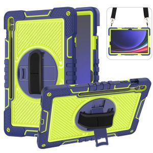 Étui Rotatif 360° En Silicone Pour Samsung Galaxy Tab S9+, Bleu Marine Et Jaune Vert - Neuf