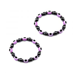 2pcs Unisexe Bracelet Magnétique Perdre Du Poids Hématite Yeux De Guérison Perles Violet Bracelet Extensible - Neuf