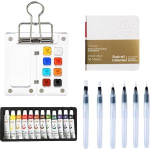 Meimie-Mini Kit D'aquarelle,Mini Palette De Voyage,Kit De Voyage Aquarelle,Portable,Mini Kit De Peinture Aquarelle,Carnet De Croquis Aquarelle,Pour Les Amateurs De Peinture,Les Étudiants(8 Grilles) - Neuf