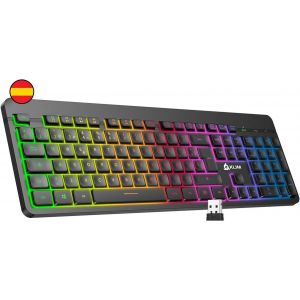 Light V2 Clavier Sans Fil Qwerty Es + Fin, Ergonomique, Discret, Waterproof, Silencieux + Clavier Gamer Rétroéclairé Pour Pc Mac Ps4 Xbox One + Batterie Intégrée Longue Durée + Nouveauté 2022 - Neuf