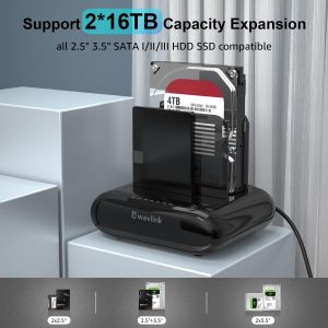 Dock Disque Dur Usb 3.0 Pour Sata I/Ii/Iii De 2,5/3,5"" Ssd/Hdd,Stations D'Accueil Pour Disque Dur Externe À Double Baie,Avec Cadre Fixe,Clone Hors Ligne,Uasp 6 Gbit/S [2X16 To] -M À Niveau - Neuf