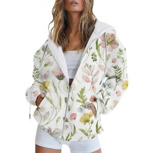 Pull Décontracté Pour Femmes , La Mode, Imprimé Floral, Veste À Capuche - Neuf