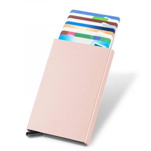 Portefeuille Pop Up mince,porte-carte de cr&eacute;dit minimaliste pour hommes et femmes,blocage RFID,Mini bo&icirc;tier en m&eacute;tal--Rose Gold - Neuf