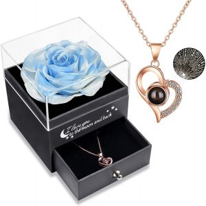 V&eacute;ritable Rose &eacute;ternelle avec Collier I Love You, Rose &eacute;ternelle pour Anniversaire No&euml;l la Saint-Valentin la F&ecirc;te des m&egrave;res,Cadeaux Femme - Neuf