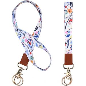 Kal-Lanyard Strap Neck,1 Pièces Cordon Tour De Cou Et 1 Pièces Lanière De Poignet Porte-Clés,Idéal Pour D'identification, Clés, Téléphone Portable (White) - Neuf