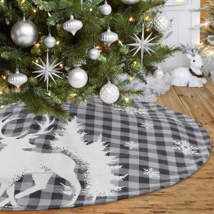 Jupe de sapin de Noël, 122 cm, en tissu épais, motif flocon de neige, décoration rustique pour les fêtes, couvre-pieds - Neuf