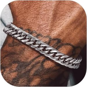 Trahoo-Cadeaux Bracelet Homme Pour Papa, Fils, Frère Ou Mari - 19/21/23cm En Acier Inoxydable/Plaqué Or Jaune, Chaîne Bracelet À Maille Gros 8/12/17mm Hip Hop Style, Bijoux En Mode - Neuf