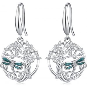 Chenquansarl-Boucles D'oreilles Arbre De Vie En Forme De Libellule Hypoallergénique Pour Femme Arbre Généalogique Turquo Bijoux Libellule Idée Cadeau, M, Argent Sterling, Pas De Gemme - Neuf