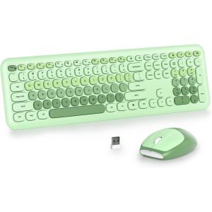 Combo Clavier et Souris sans Fil Coloré,Clavier De Machine à écrire Rétro 2.4GHz,Clavier Complet à 104 Touches avec Pavé Numérique,Clavier à Membrane Silencieux(Américain QWERTY)(Pro Purple) - Neuf