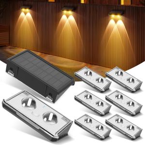 Applique Solaire Exterieur, Applique Murale Ext&eacute;rieur Solaire 3 Modes 3 Couleurs Ip65 &Eacute;tanche Lampe Solaire Exterieur Murale Lumi&egrave;re Solaire Ext&eacute;rieure Pour Cl&ocirc;ture Jardin 8pcs Blanc Chaud/Froid - Neuf