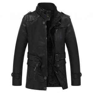 Hommes Slim Moto Militaire Veste En Faux Cuir Fermeture &Eacute;clair Coupe-Vent Moto Porte-Manteau Col De V&ecirc;tements D'ext&eacute;rieur Vintage Avec Ceinture - Neuf