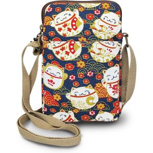 KALANKA-Sac &agrave; bandouli&egrave;re en lin pour t&eacute;l&eacute;phone portable - Petit sac &agrave; bandouli&egrave;re pour femme - 3 couches - Avec fermeture &eacute;clair et bandouli&egrave;re r&eacute;glable - Neuf