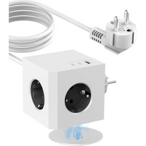 Cube multiprise avec 2 USB-A et 2 USB-C,multiprise cube avec interrupteur 3680 W/16 A,câble de 2 m,pour bureau,maison - Neuf