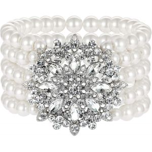 Eryi-Bracelet En Perles Synthétiques Pour Les Années 1920 Accessoire De Style Gatsby Bracelet De Style Années 20 Bracelet Élastique Avec Décoration En Cristal - Neuf