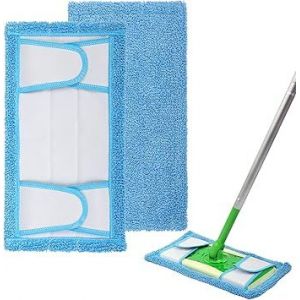 Lot de 2 tampons réutilisables pour balai à franges, tampon de recharge en microfibre de 12,5 pouces lavable pour le nettoyage des plinthes des sols durs, tampon de nettoyage humide/sec, - Neuf