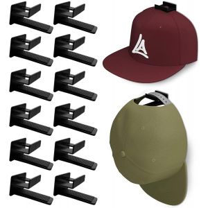(Noir) Pack de 12 Adhésif Chapeau de Racks pour le Mur et la Porte - Casquette de Baseball Titulaire, Placard Organisateur et de Stockage, Forte Cintre pour la Chambre et la Man?uvre, Pas de Perçage - Neuf