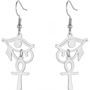 Kal-Oeil De Horus Ankh Boucles D'oreilles Pour Femme En Acier Inoxydable Ancien Oeil D'horus Égyptien Avec Croix Ankh | Boucle D'oreille À Double Aile Avec Penzoloni Bijoux De Protection - Neuf