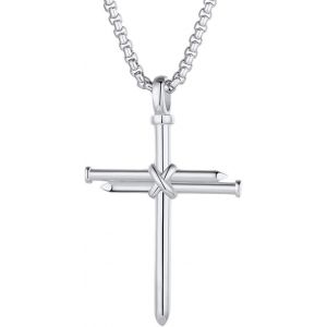 Trahoo-Collier Pendentif Croix Argent/Or/Noir, Pendentif Croix Clous En Acier Inoxydable 316 L, Bijoux Catholique Avec Chaîne Réglable 55+5 Cm Pour Hommes Femmes - Neuf
