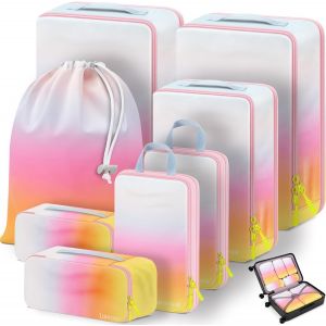 Lot De 8 Cubes D'Emballage De Voyage Pour Val S De Transport, Organ Urs De Sacs De Compression Et Cubes De Voyage (8 Pi&egrave;ces, Ombre Jaune/Bleu) - Neuf