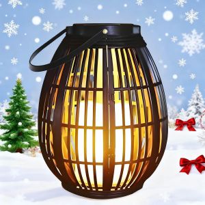 Lanterne Solaire Avec Effet De Flamme Pour L'ext&eacute;rieur &iquest; Lampe De Jardin En Rotin, &Eacute;tanche Ip44, Lampe De Table Pour Terrasse, Balcon, Tonnelle - Neuf