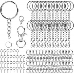 KALANKA-150 pi&egrave;ces anneau porte cl&eacute; avec cha&icirc;ne &iquest; Lot avec attache porte cl&eacute;, crochet porte clef, mousqueton porte cl&eacute;, anneaux bijoux et autres composants pour cr&eacute;ation de porte-cl&eacute;s et bijoux DIY ( - Neuf